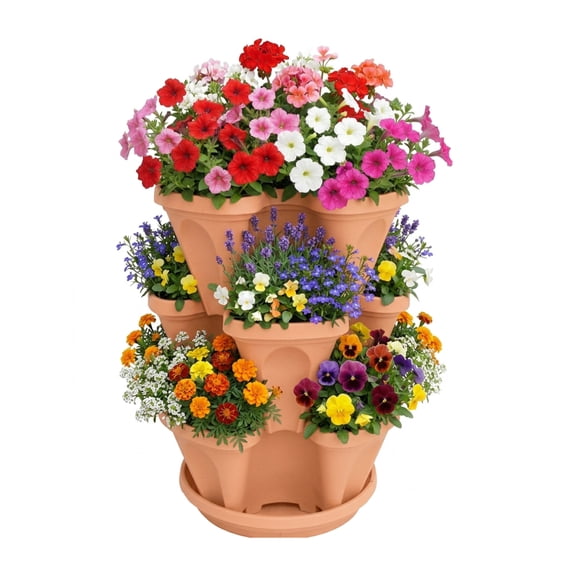 3 Tier Peach Stacking Planter-Flower, Herb, Stackable Garden, Vegetable-Self-Watering-Indoor/Outdoor