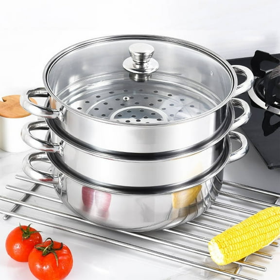 3 Tier Stainleess Stell Steamer, Multipurpose 11" Kitchen Cooking Steam Pot with Lid for Vegetable, Dumpling, Stock, Sauce, Food