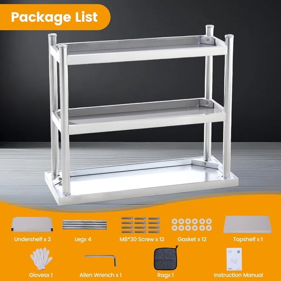 3-Tier Stainless Steel Commercial Worktable with Wheels, 18"×36"×34" Heavy-Duty Kitchen Prep Station & Storage Table, Adjustable Leveling Feet, Multi-Use for BBQ, Kitchen, Home, Garage