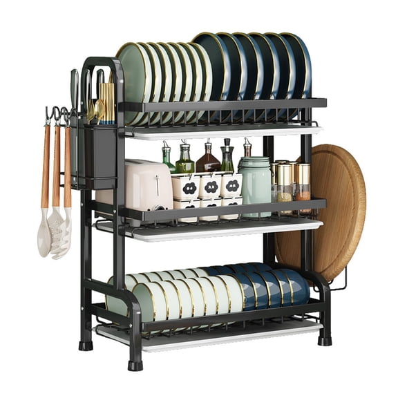3-Tier Stainless Steel Dish Drying Rack With Drain Tray, Standard Color