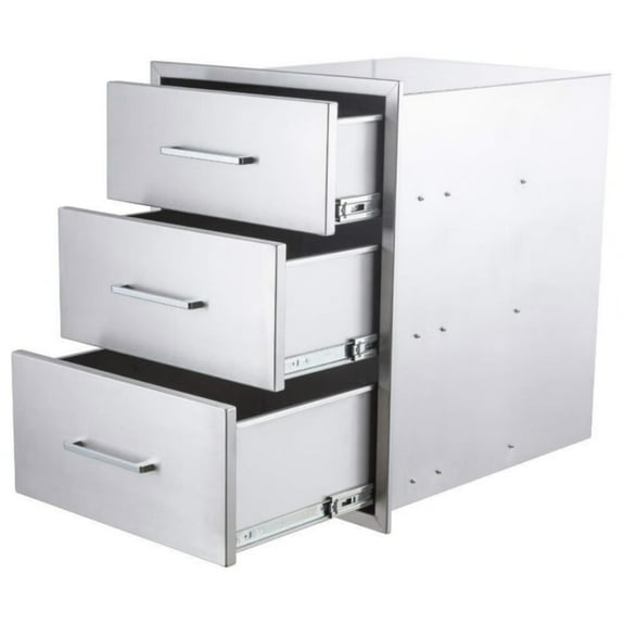 3 Tier Stainless Steel Drawer Cabinet, Outdoor Indoor BBQ Drawer Chest Storage Cabinet with 3 Drawers and Chrome Handle