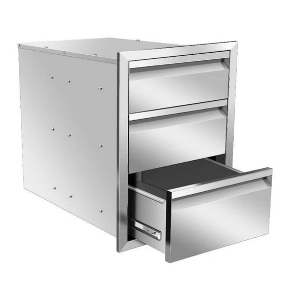 3 Tier Stainless Steel Drawer Cabinet, Outdoor Indoor BBQ Storage Cabinet with 3 Drawers and Flush Mount Handle