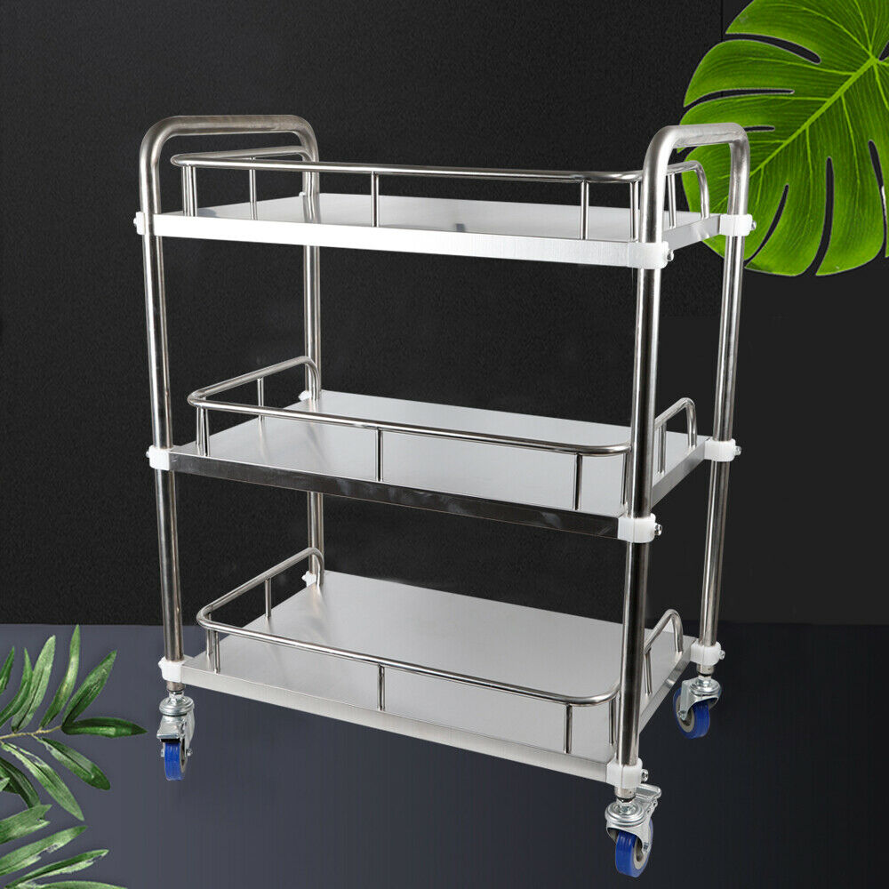 3Tier Stainless Steel Lab Cart, Mobile Rolling Lab Utility Cart, Serving Cart 26x15.4x 33.5