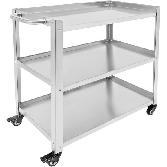 3-Tier Stainless Steel Rolling Kitchen Cart 27 * 16 * 31" Commercial Utility Cart 300lbs Capacity Heavy Duty Rolling Cart Food Storage Service Trolley with Wheels for Kitchen Restaurants