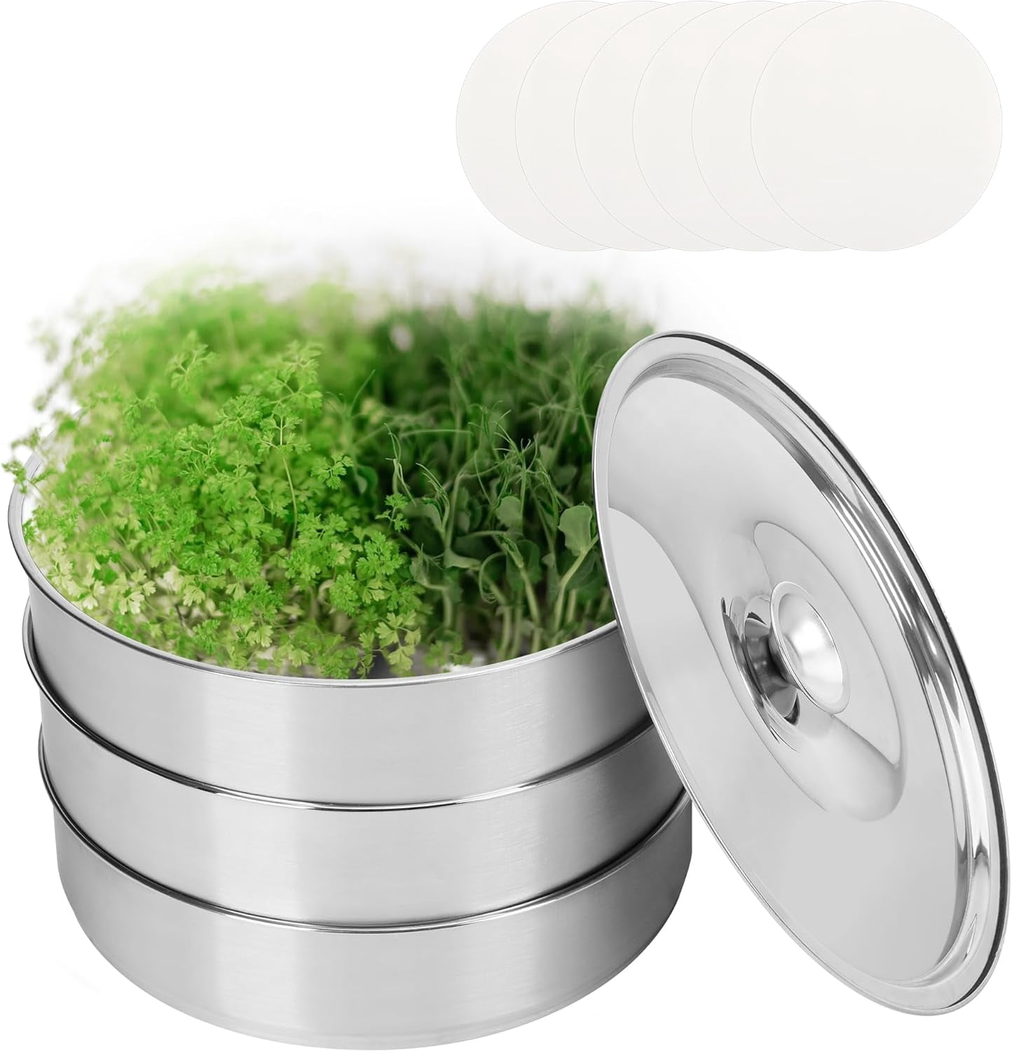 Bandejas De Germinación Acero Inoxidable 3 Niveles | Para Brotes De Frijoles, Alfalfa, Brócoli | Incluye Tapa Y Base