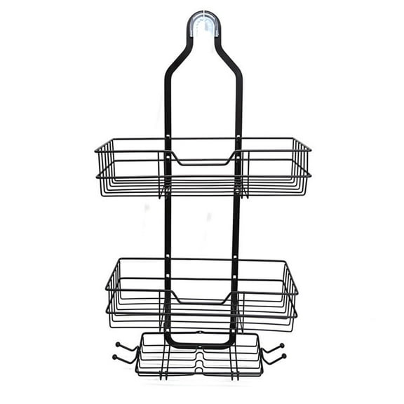 3-Tier Stainless Steel Shower Organizer 24.6x12.76in Over Shower Head Hanging Rack with Soap Rack & Towel Hooks for Bathroom Storage (Silver)