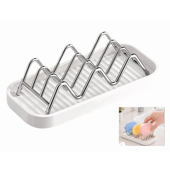 3-Tier Stainless Steel Soap Holder with Drain Tray Rustproof Quick-Dry Rack for Shower, Bathroom, Kitchen Sink, Holds 3 Bars Soap or Sponges, Space-Saving Countertop Organizer with Non-Slip Base