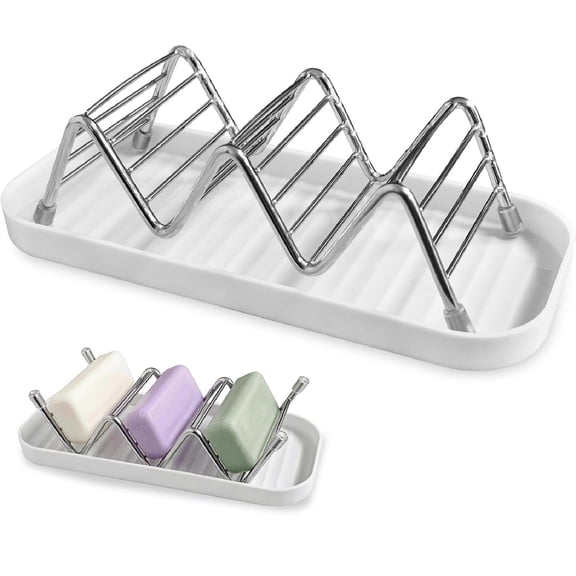 3-Tier Stainless Steel Soap Holder with Drain Tray, Rustproof Soap Saver Rack for Shower, Bathroom, Kitchen Sink, Keep Dry & Extend Life, Countertop Soap Organizer(White#3)