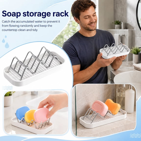 3-Tier Stainless Steel Soap Holder with Drain Tray, Rustproof Soap Saver Rack for Shower, Bathroom, Kitchen Sink, Keep Dry & Extend Life, Countertop Soap Organizer