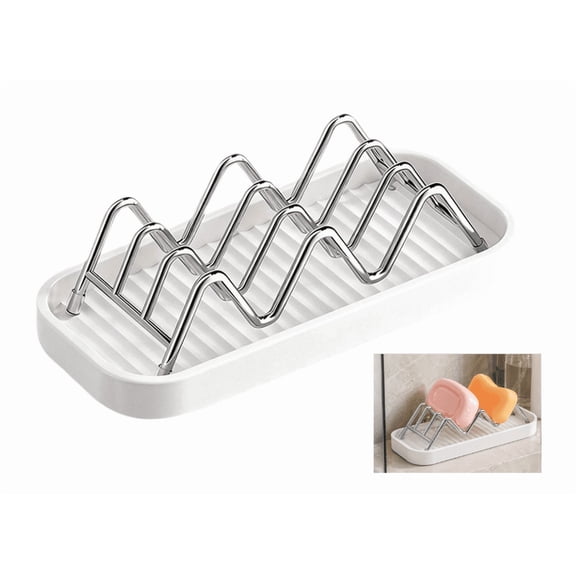3-Tier Stainless Steel Soap Holder with Drain Tray Rustproof, Space-Saving Rack for Shower, Kitchen, Bathroom, Keeps Bar Soap Dry 2x Faster, Non-Slip Base, Countertop Organizer