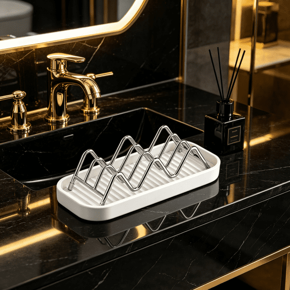 3-Tier Stainless Steel Soap Holder, Lightweight & Stable Soap Saver Rack for Apartment, Bathroom & Kitchen Sink