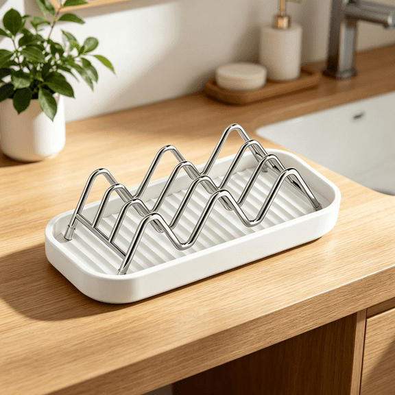 3-Tier Stainless Steel Soap Holder, Wavy Design Drain Tray Fast Drying Soap Saver Rack for Shower & Sink