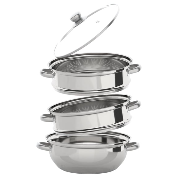 3-Tier Stainless Steel Steamer, Non-Stick Meat Vegetable Cooking Steam Pot Kitchen Steamer Cooker Dumpling Steamer for Induction Cookers, Electric Ceramic Stoves