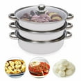 3Tier Stainless Steel Steamer Pot with Glass Lid, 12.8inch