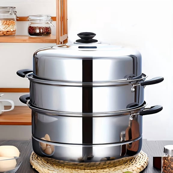 3-Tier Stainless Steel Steamer Pot for Dumplings Vegetables Seafood Cooker
