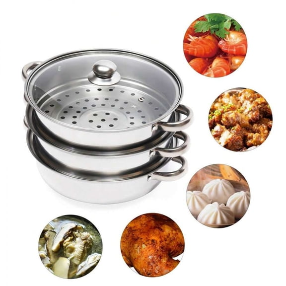 3-Tier Stainless Steel Steamer Steamer Pot, 28CM Cooking Multipurpose Cookware Pot for Steaming, Boiling,Multi-Functional Stackable Multilayer Food, Vegetable Steamer Cookware Pot
