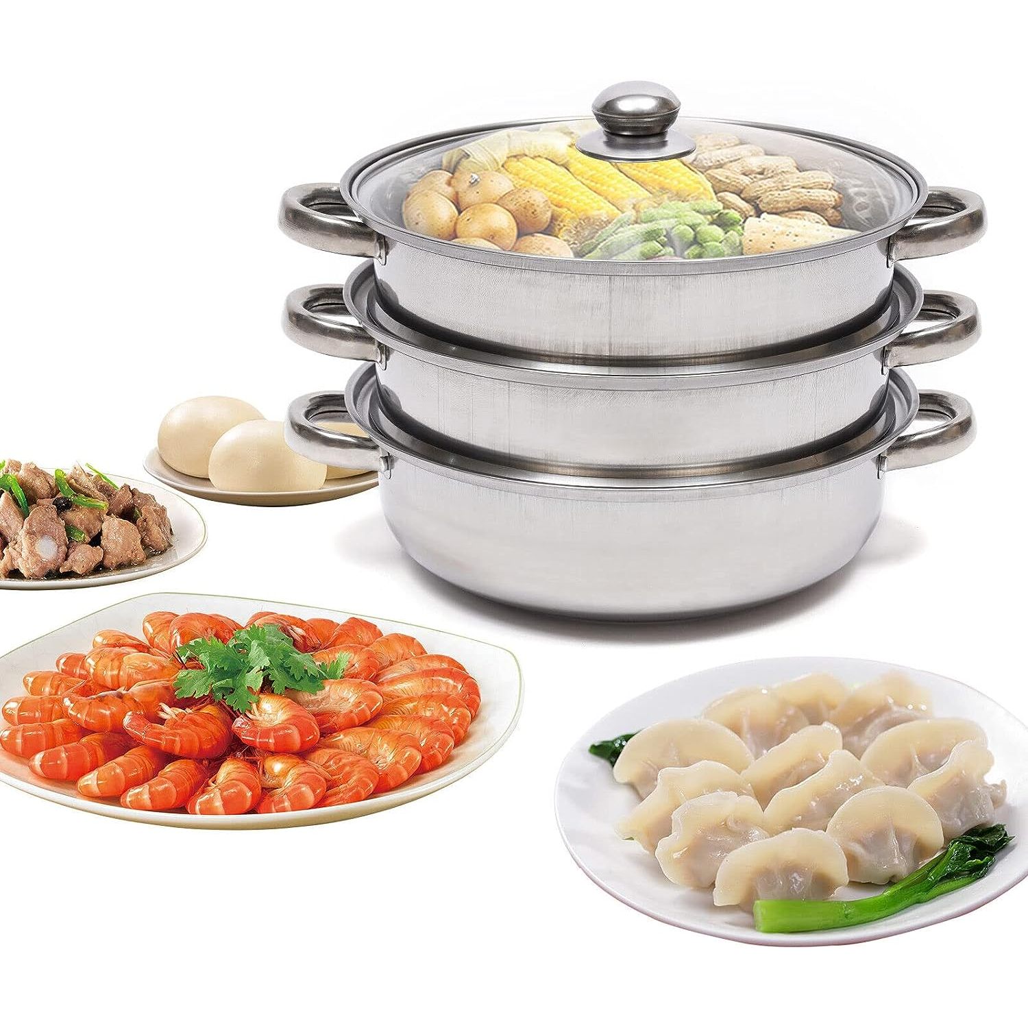 3 Tier Stainless Steel Steamer Steaming Pot Cookware Set Kitchen Cooker