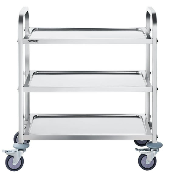 3-Tier Stainless Steel Utility Cart with Lockable Wheels | 400 lbs Capacity Medical, Lab, Kitchen, Salon Storage Trolley, Easy-to-Clean Heavy-Duty Rolling Cart