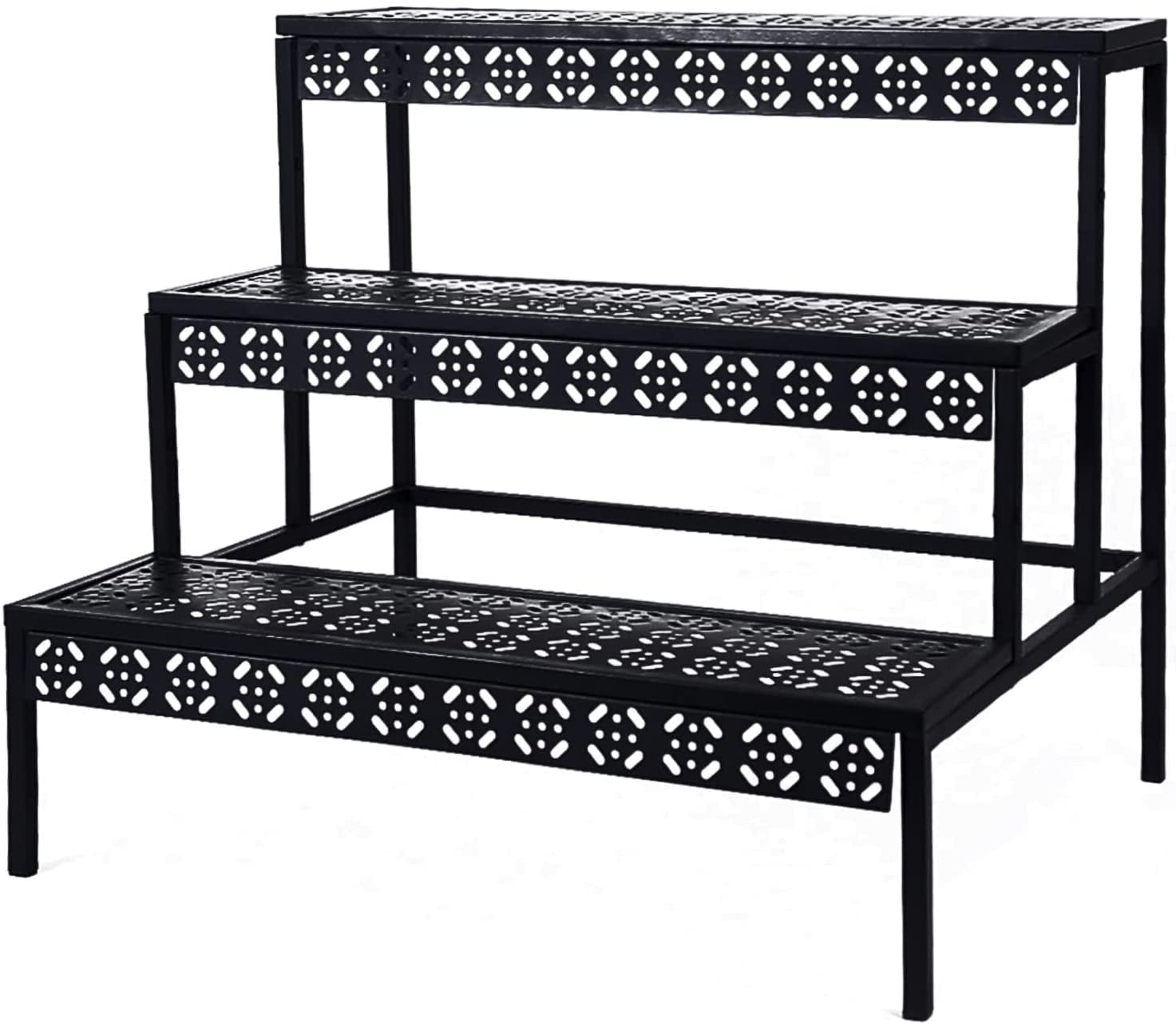 3 Tier Stair Style Metal Plant Stand, Garden Shelf for Large Flower Pot Display Rack Indoor Outdoor, Black