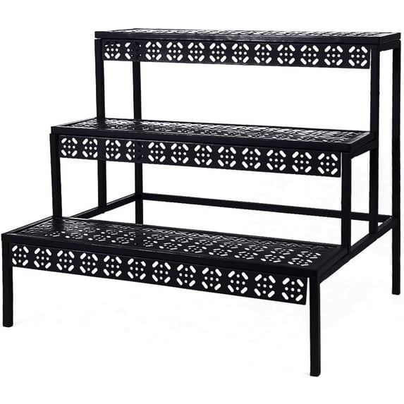 3 Tier Stair Style Metal Plant Stand, Garden Shelf for Large Flower Pot Display Rack Indoor Outdoor, Black