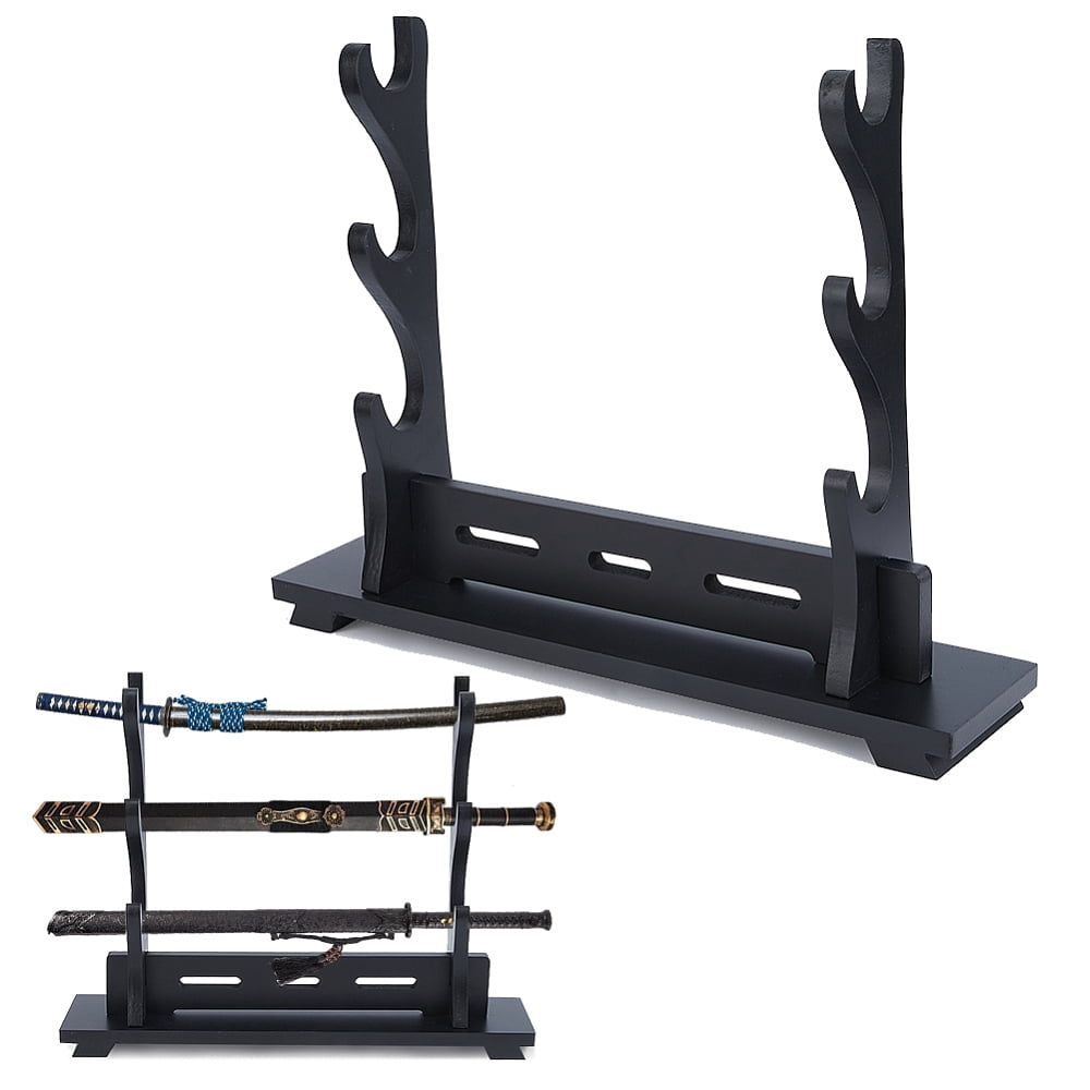3-Tier Stand Katana Stand 39.5x8.9x31.5cm Wooden Katana Holder Black Swords Display Holder Wood Swords Racks for Home Decor Collectors Men Husband