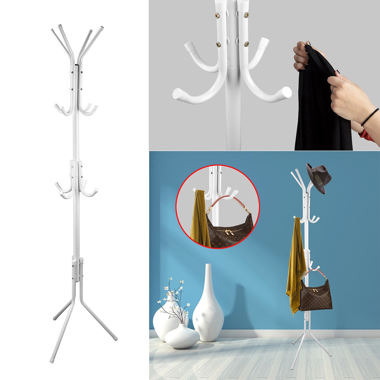 iMounTEK 3-Tier Metal Coat Rack, Freestanding Hat Hanger & Organizer ...
