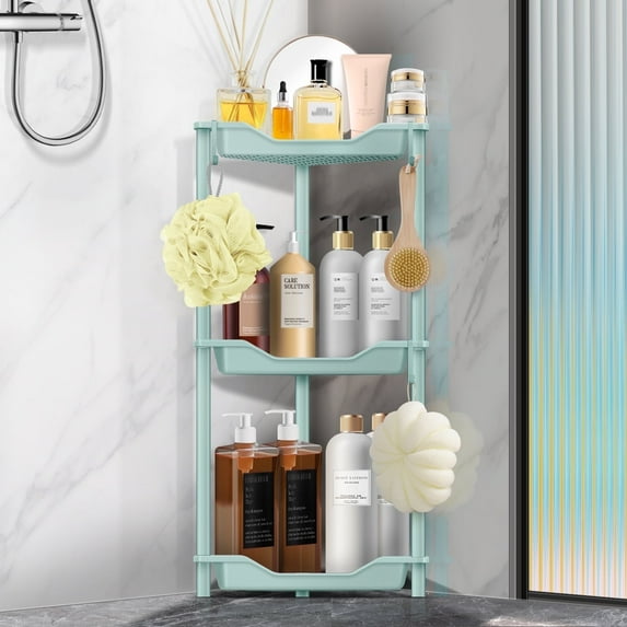 3 Tier Standing Shower Caddy for Bathroom Organizer: Rustproof Corner Shower Shelves Storage with Large Capacity - Shower Organizer Rack for Bathroom Essentials, Green