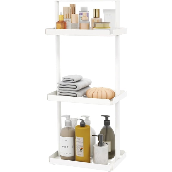 3 Tier Standing Corner Shower Caddy Organizer, Metal Bathroom Shelf With Handle for Shampoo, Rack Stands for Inside Bathtub, White