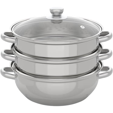 24cm 5-Piece Stainless Steel Steamer Pot Set With 4 Tiers & Glass Lids
