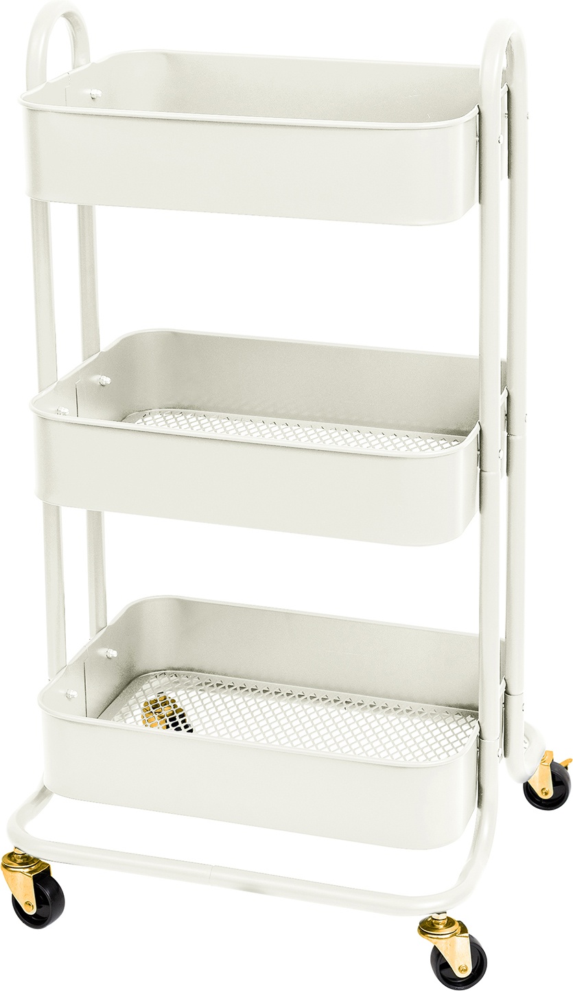 3-Tier Steel Rolling Storage Cart, 36 1/2" x 17" x 17", With Handles, Off White - image 1 of 4