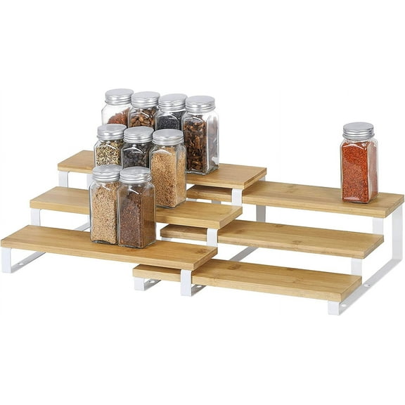 Oumilen 3-Tier Step Expandable Spice Rack Shelf Organizer, White