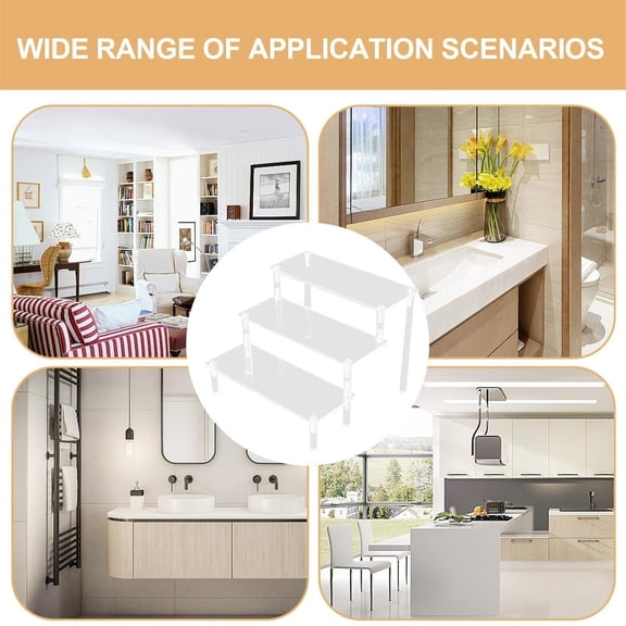 3 Tier Stepped Acrylic Display Riser Shelf Clear Figurine Model Collectible Stand Multi Layer Step Organizer For Cosmetics Kitchen Supplies(Clear-30X8Cm)