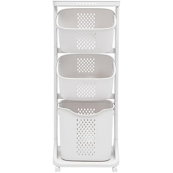 3-Tier Storage Basket Laundry Basket Rolling Cart Washing Hamper Storage Bin Shelf Multifunctional rotating laundry basket organizer Removable Clothes Laundry Basket for Kitchen Living Room