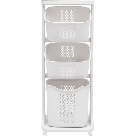 3-Tier Storage Basket Laundry Basket Rolling Cart Washing Hamper Storage Bin Shelf Multifunctional rotating laundry basket organizer Removable Clothes Laundry Basket for Kitchen Living Room