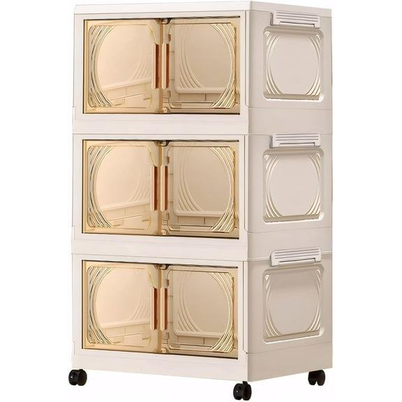 3 Tier Storage Bins with Lid 20QT - Stackable Storage Bins with Wheels, Folding Storage Boxes, Collapsible Bins, Closet Organizers for Living Room
