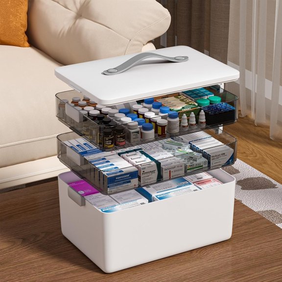 3-Tier Storage Box Cabinet, Empty Kit Portable Organizer with Leather Handle for 3-Tier Storage Box
