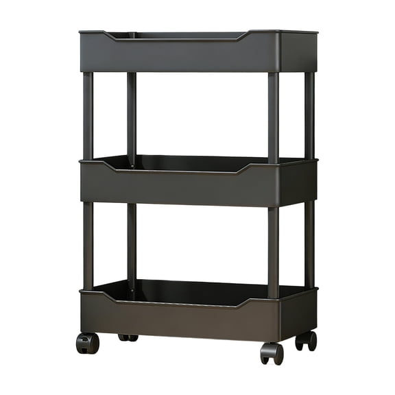 3-Tier Storage Cart, Multifunction Utility Rolling Cart, Kitchen Storage Organizer, Mobile Shelving Unit Cart for Bathroom, Laundry, Living Room, Black