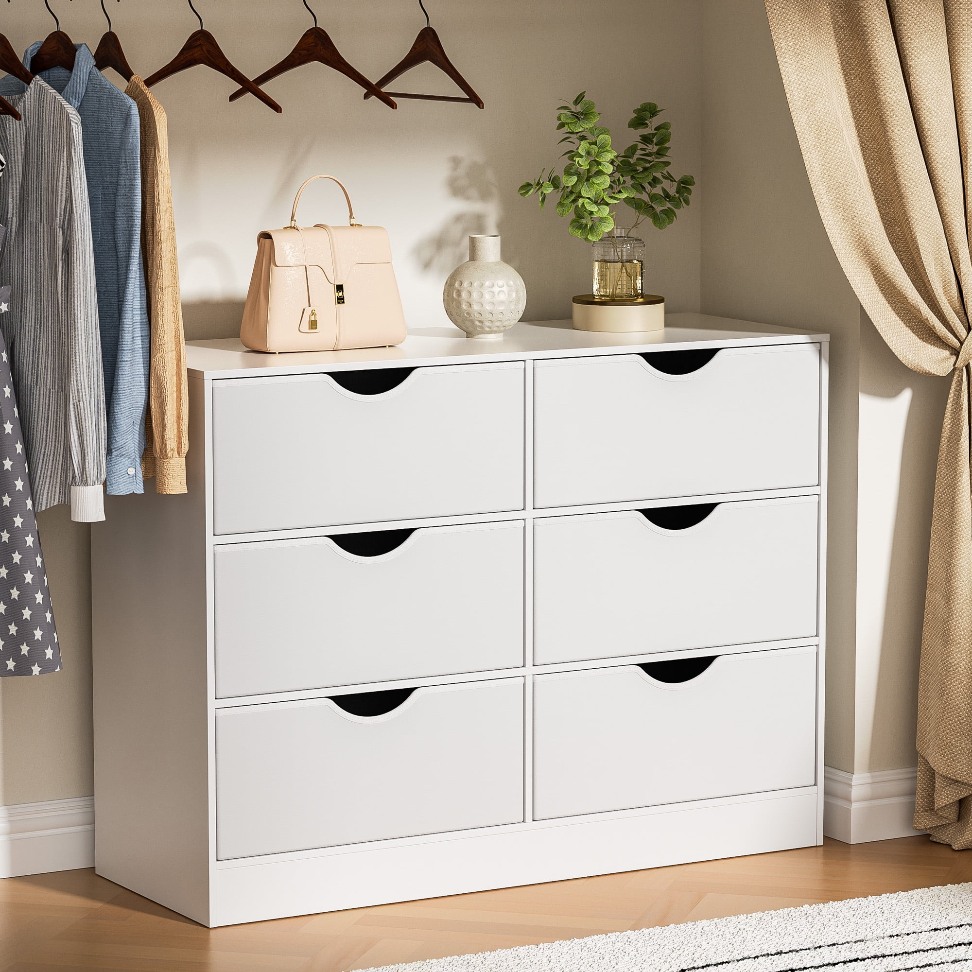 3 Tier Storage Organizer Wooden Book Shelf, 6 Cube Bookcase, 6 Removable Fabric PU Drawers Open Bookshelf, Modern Floor Standing Display Bookshelf for Living Room, Entryway, Home Office,White