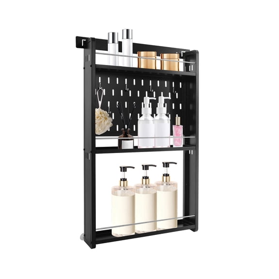 3-Tier Storage Rack 24" Wide Floating Shelf Metal Frame with Wood Boards Bathroom Kitchen Bedroom Organizer 33 lb Load Easy-Install Space-Saver