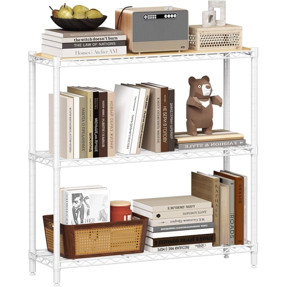 3-Tier Storage Rack, 29.8" Wide Heavy Duty Metal Shelving Unit, Top Tier with Removable Wood Board, 200 lbs Capacity per Shelf, for Pantry, Bathroom, Garage, Entryway, Plant Stand