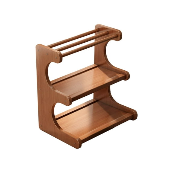 3-Tier Storage Rack, Durable Handmade Multilayer Shelves Water Cup Rack Coffee Mug Holder, Multipurpose Shelf Display Rack for Living Room, Kitchen, Balcony, Wicker Baskets Style