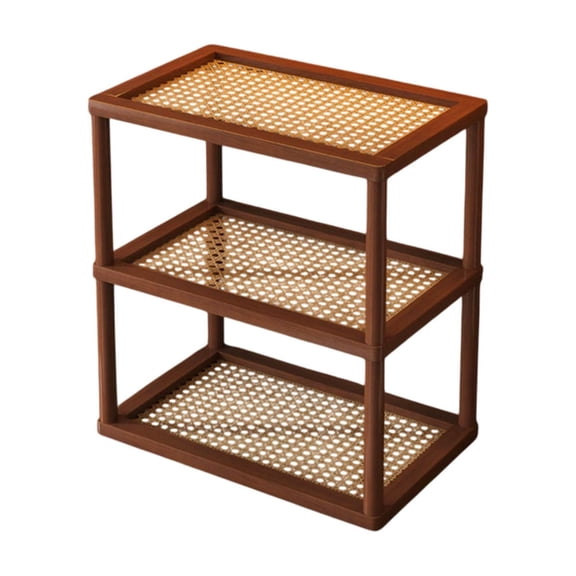 3-Tier Storage Rack, Water Cup Rack Coffee Mug Holder Durable Handmade Multilayer Shelves, Multipurpose Shelf Display Rack for Living Room, Kitchen, Balcony, Wicker Baskets Style