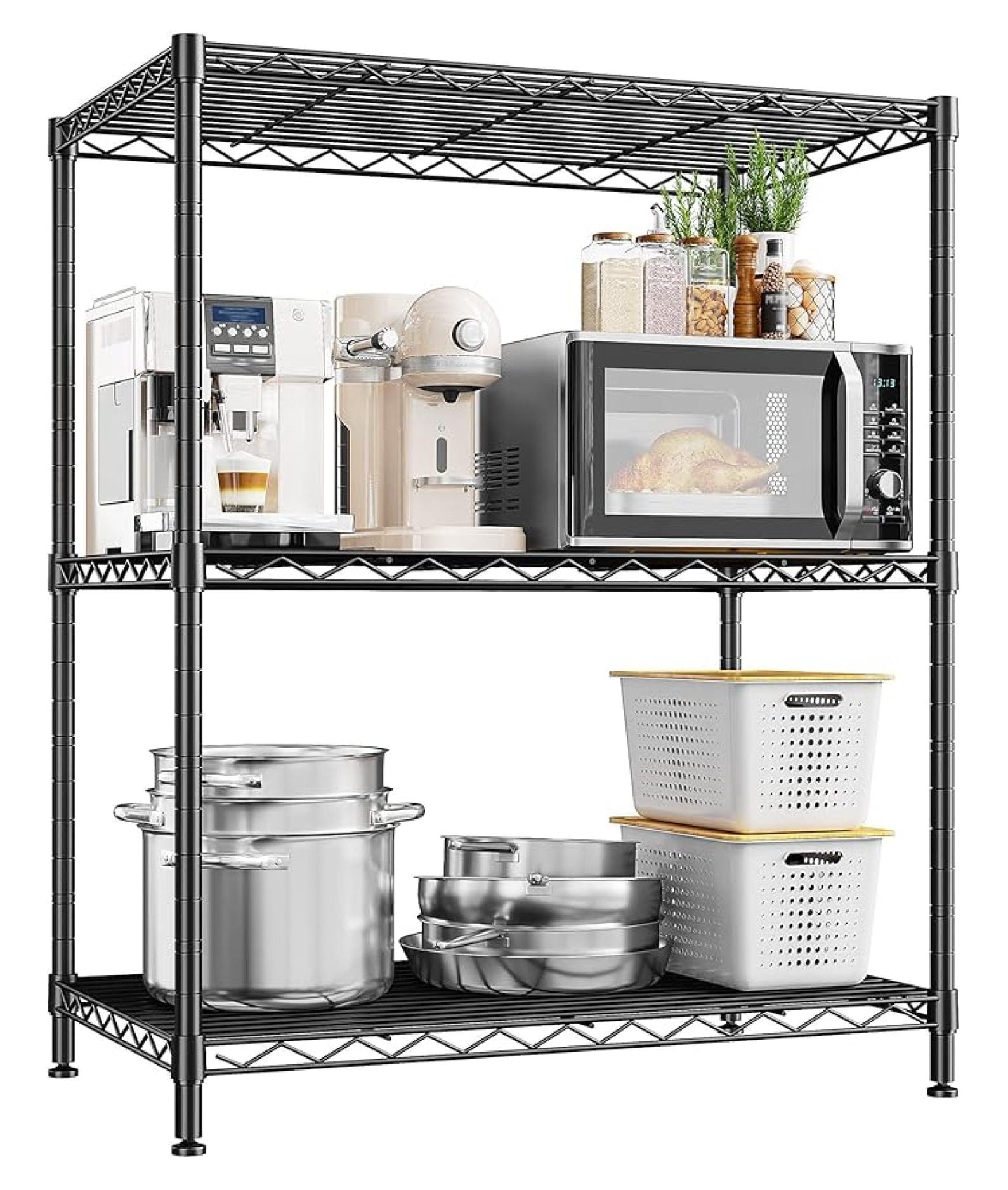 3 Tier Storage Shelves Metal Shelving Unit,Adjustable Wire Rack Pantry