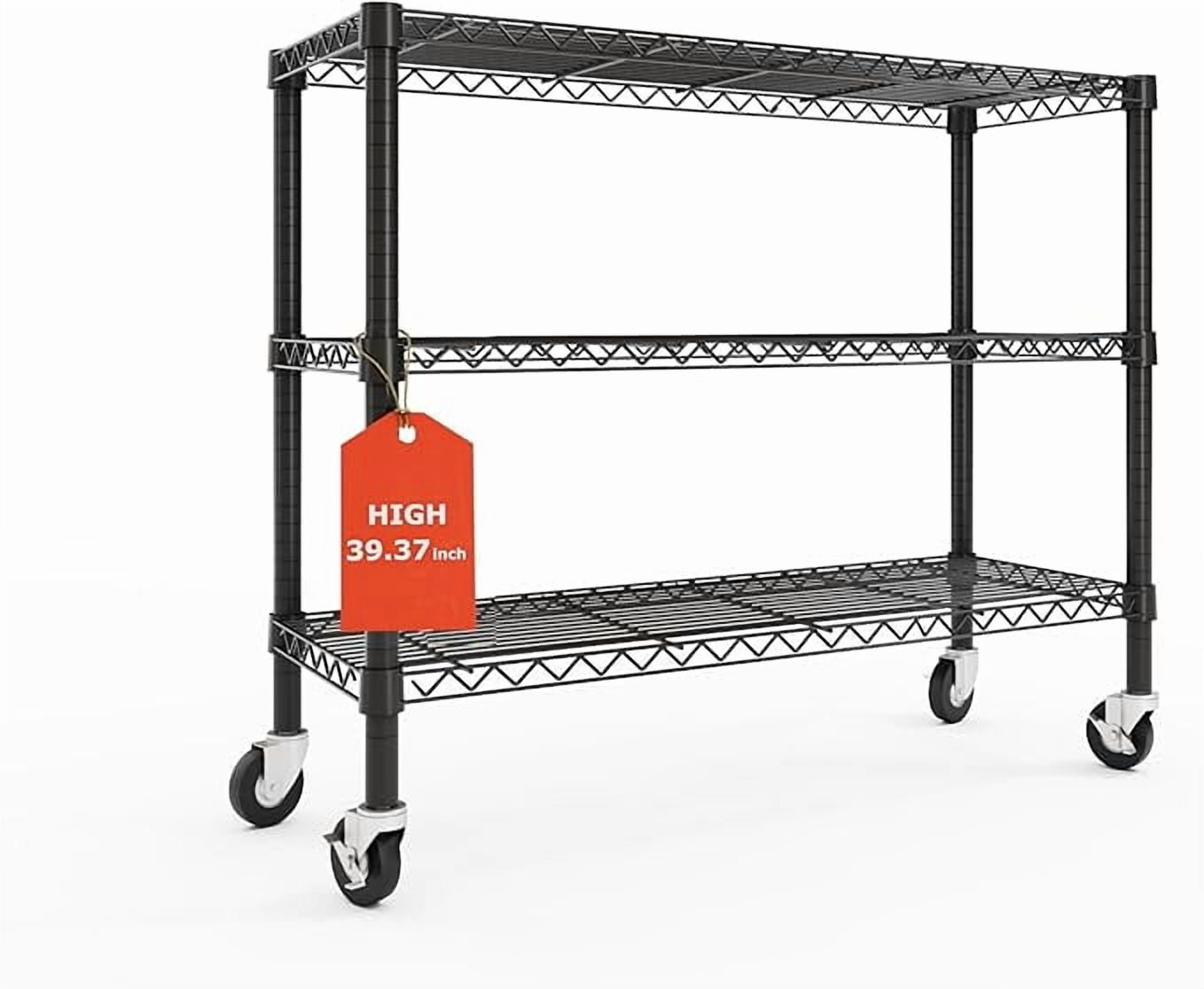 3 Tier Storage Shelves with Wheels Wide Wire Shelving Unit 39.37