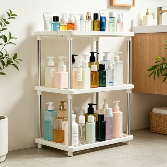 3 Tier Storage Shelves White, Independent Plastic Shelving Unit for Kitchen Pantry Bathroom, Stackable Organizer, 21.6x16.5x8.6 Inches