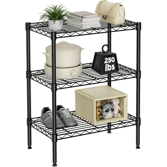 3-Tier Storage Shelving Unit, Adjustable Metal Wire Racks Heavy Duty Standing Shelf Organizer for Kitchen, Closet, Pantry, Garage, Bathroom, Laundry (13.8" D x 23.6" W x 30" H)