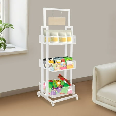 3-Tier Store Display Shelving Organizer Retail Display Storage Shelf w/ Wheel for Entrances, Kitchens