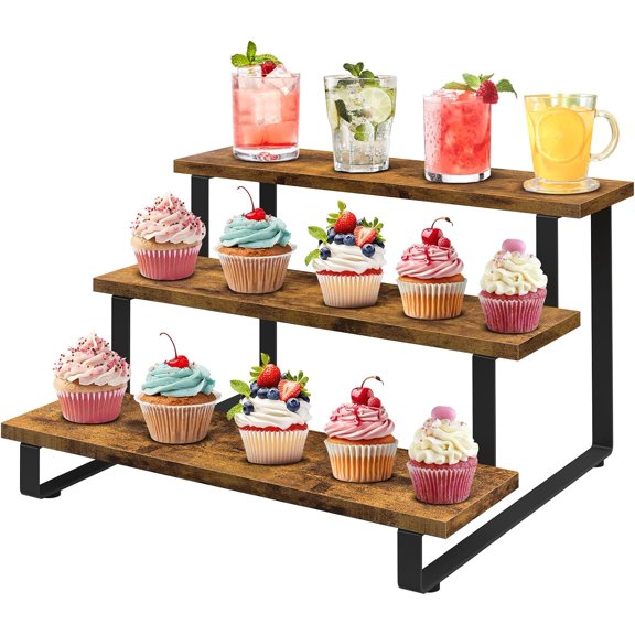 3 Tier Straight Display Shelf, Portable Wood Retail Cupcake Dessert Stand Display Table, 3 Step Collectible Riser Stand, Tabletop Vendor Display Shelves Rack, Craft Show Countertop Risers