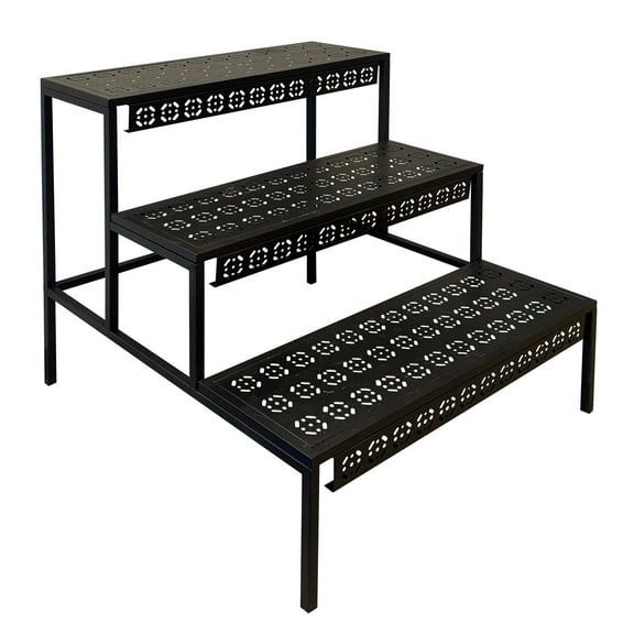 3-Tier Straight Plant Stand Black Powder-Coated Steel, Indoor & Outdoor Decorative Display Shelf