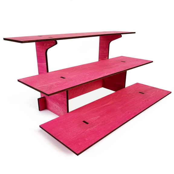 3-Tier Straight Retail Table Display Stand with Shelves for Products | 3 Step Straight Display Rack for Counter Top, Craft Shows, Farmers Market, Trade Shows, Pop ups, Soap Display, Candles (Blue)